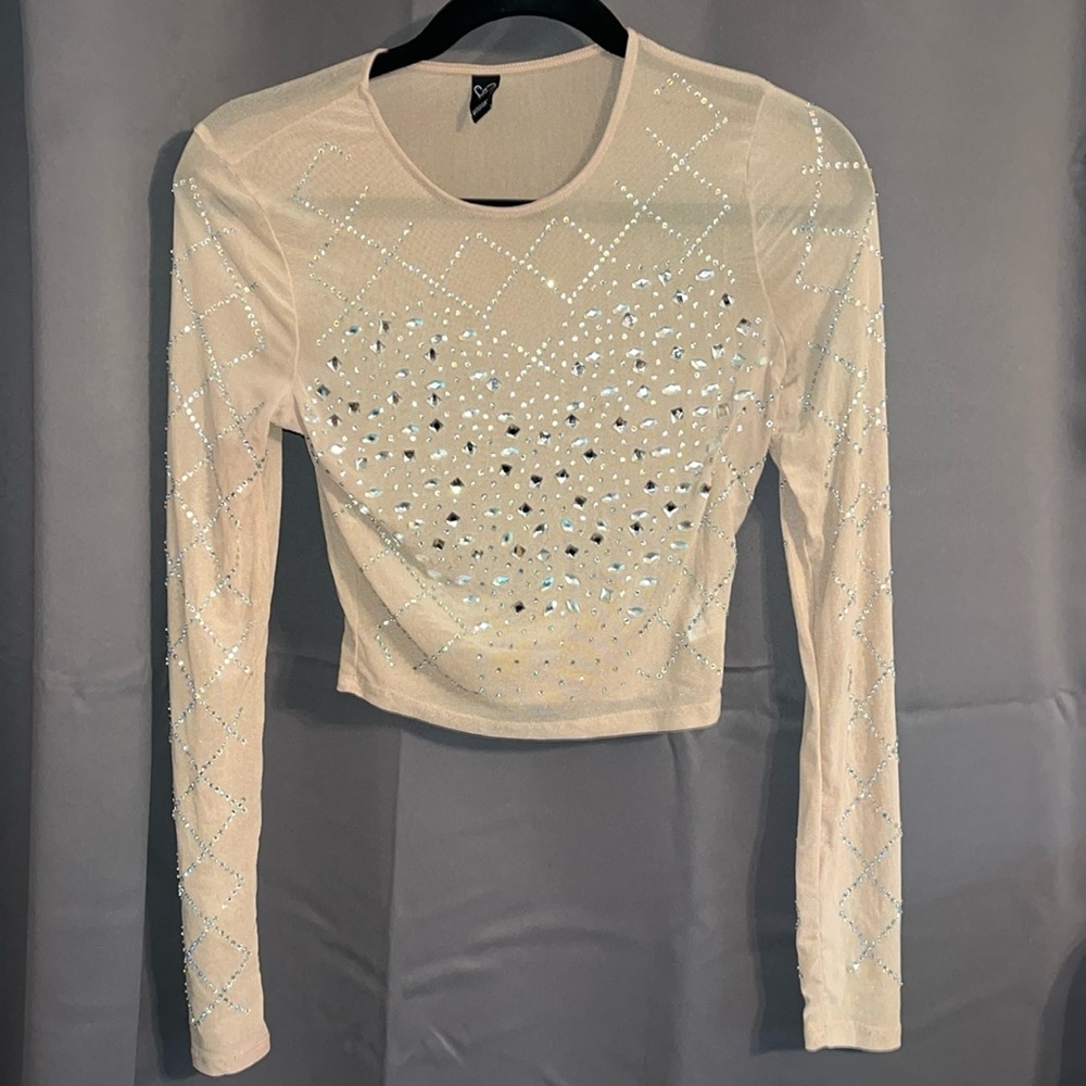 Rhinestone Mesh Nude Top
